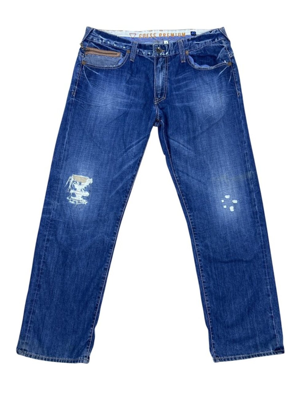 Vintage Guess Premium Rebel Jeans Men's 40 Blue Straight Fit Distressed Retro